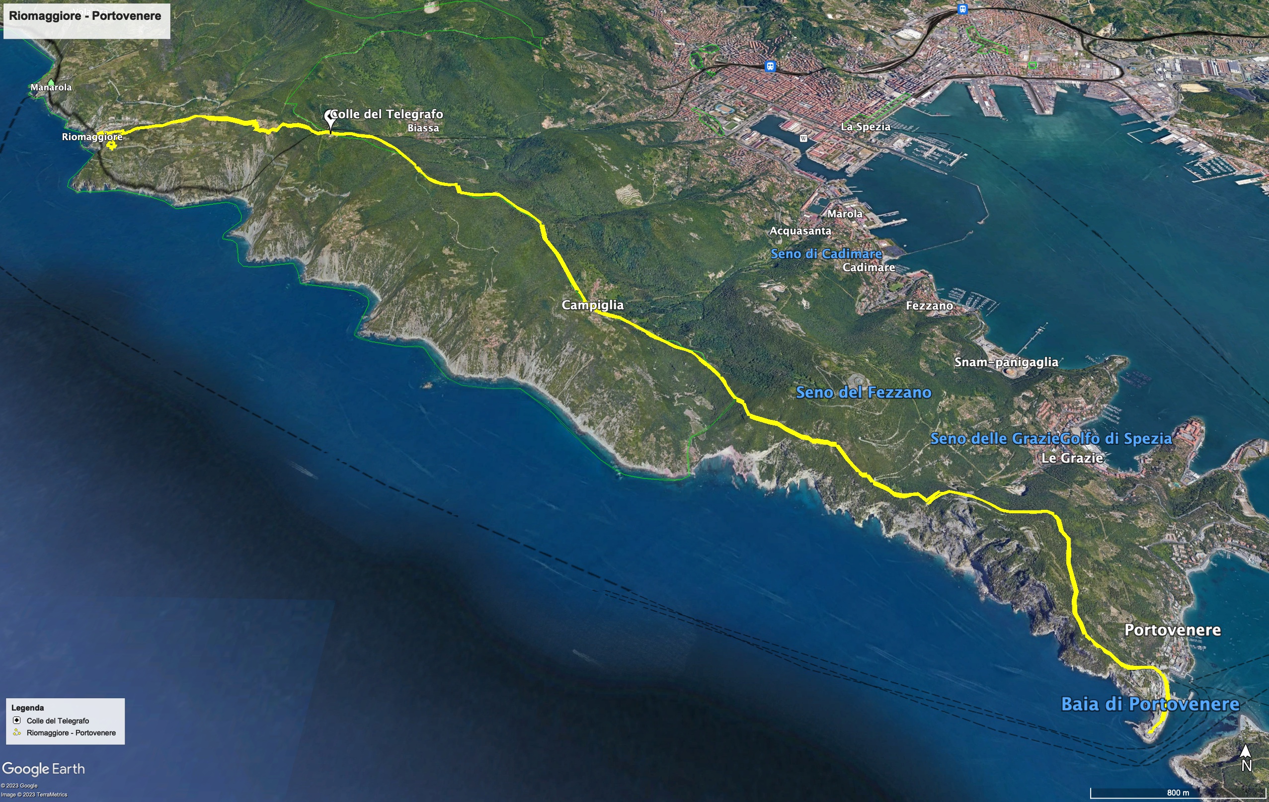 Mappa dell'escursione da Riomaggiore a Portovenere