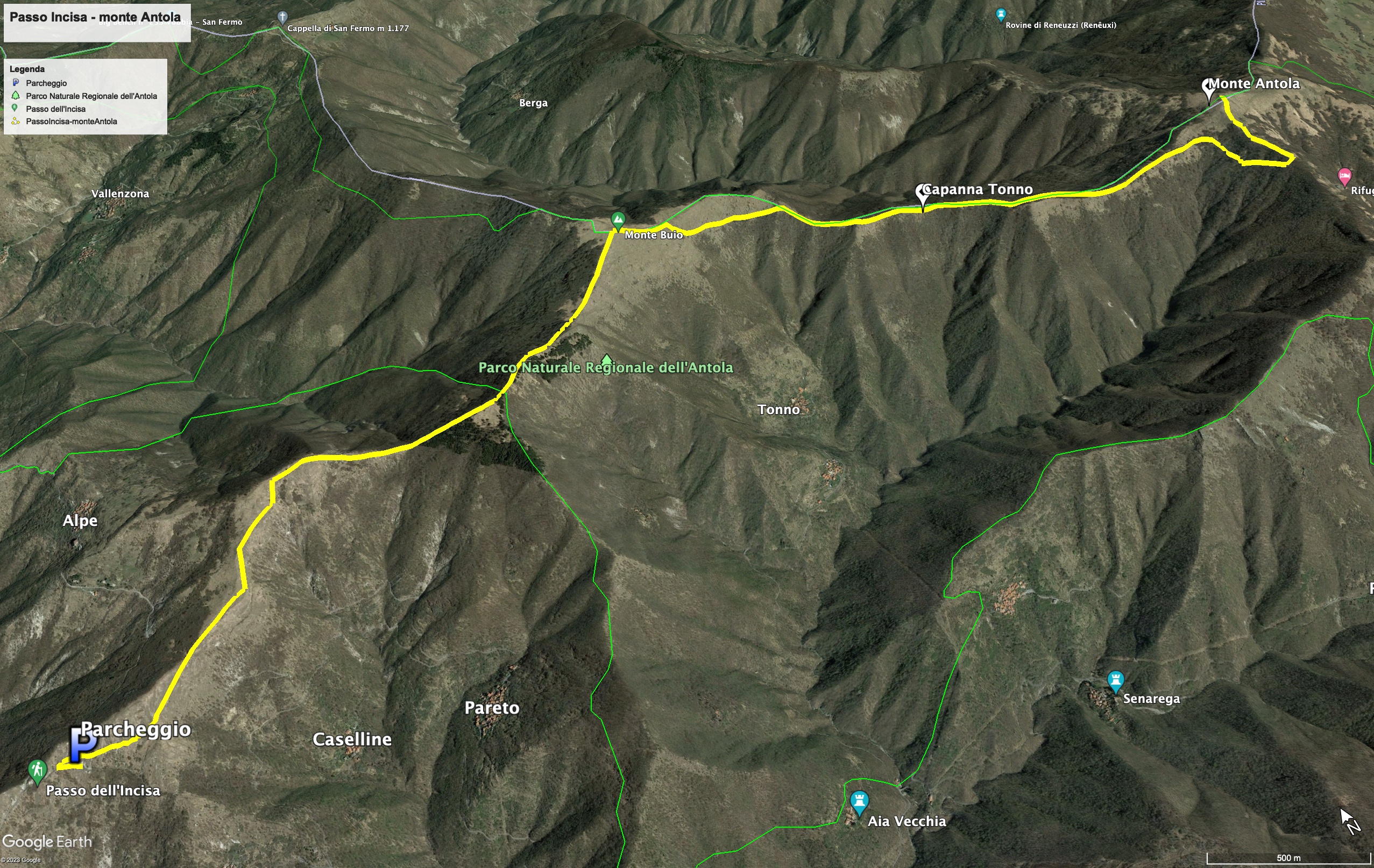 Mappa dell'escursione dal passo dell'Incisa al monte Antola