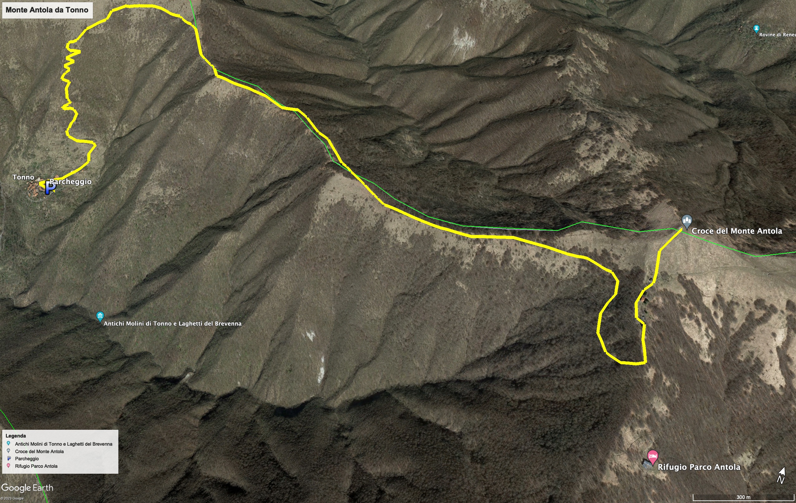 Mappa dell'escursione da Tonno al monte Antola.