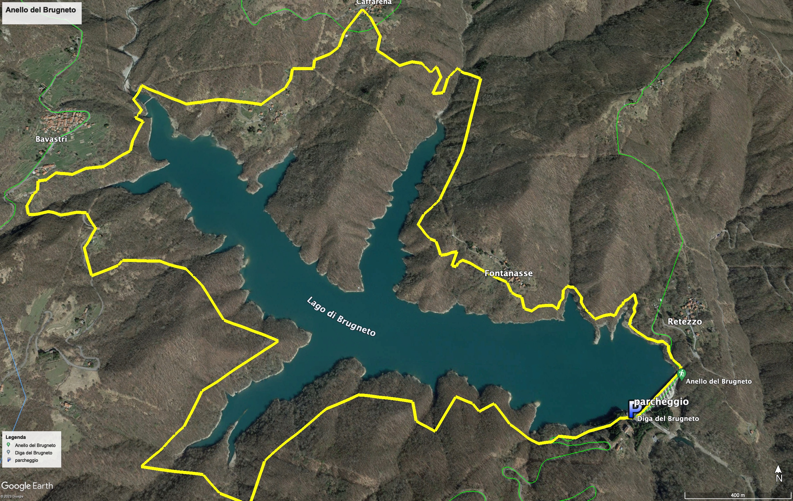 Mappa dell'escursione del giro basso del lago del Brugneto