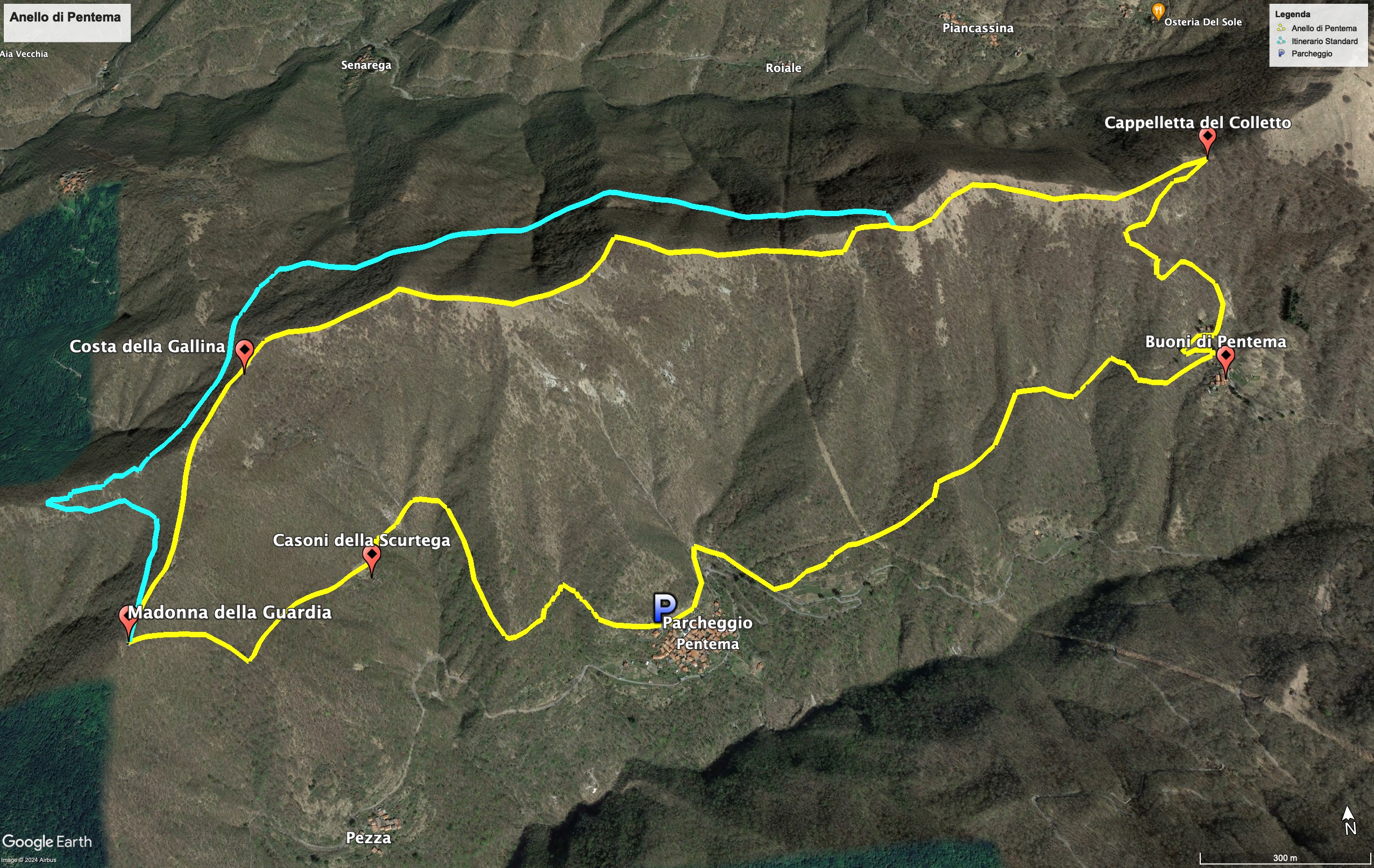 Map of the hike from Pentema to Costa della Gallina