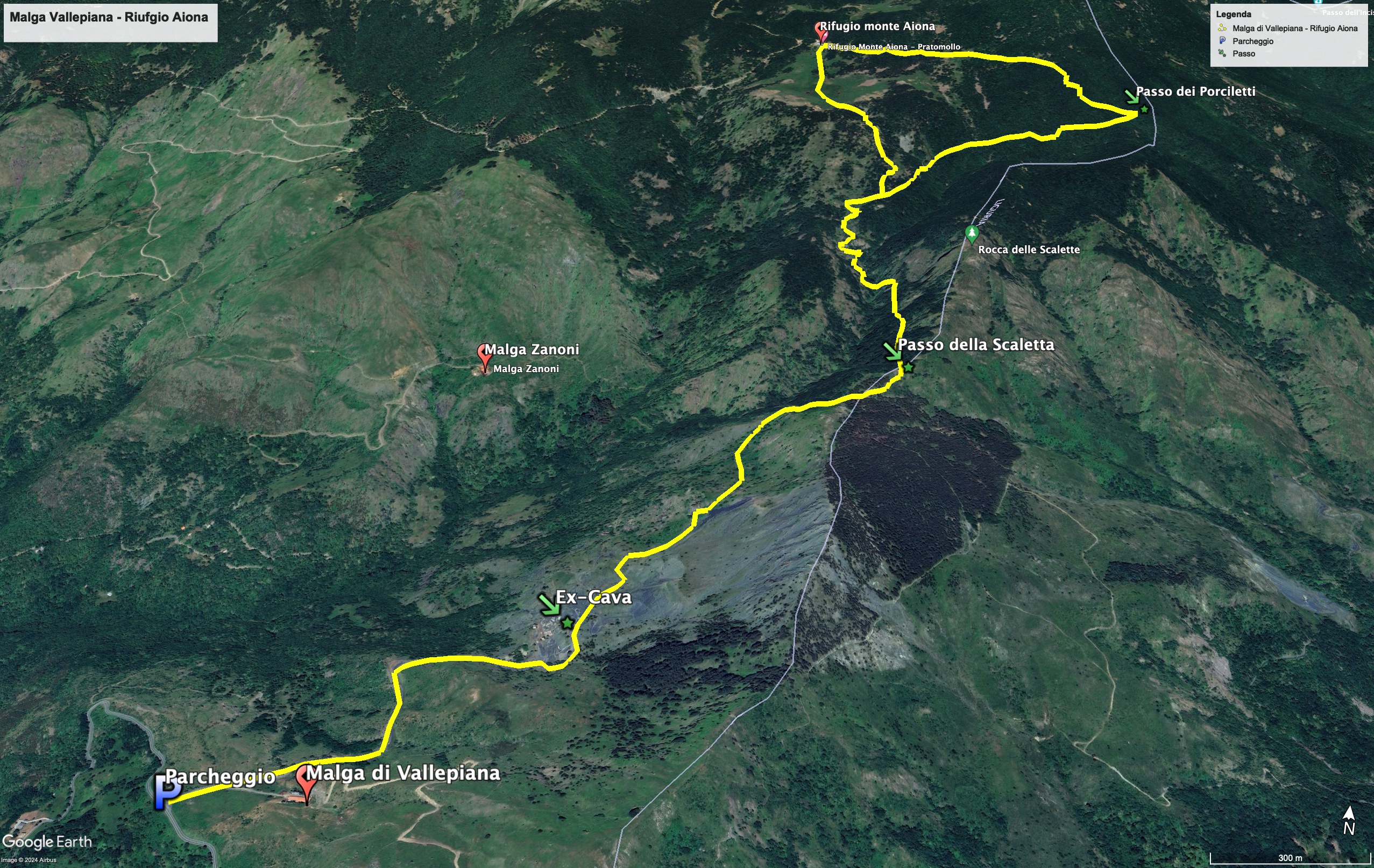 Mappa dell'escursione da malga Vallepiana al rifugio monte Aiona