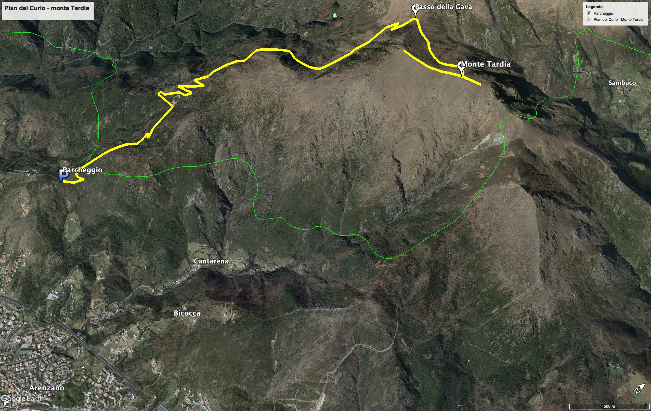 Mappa dell'escursione dai Pian del Curlo al monte Tardia.