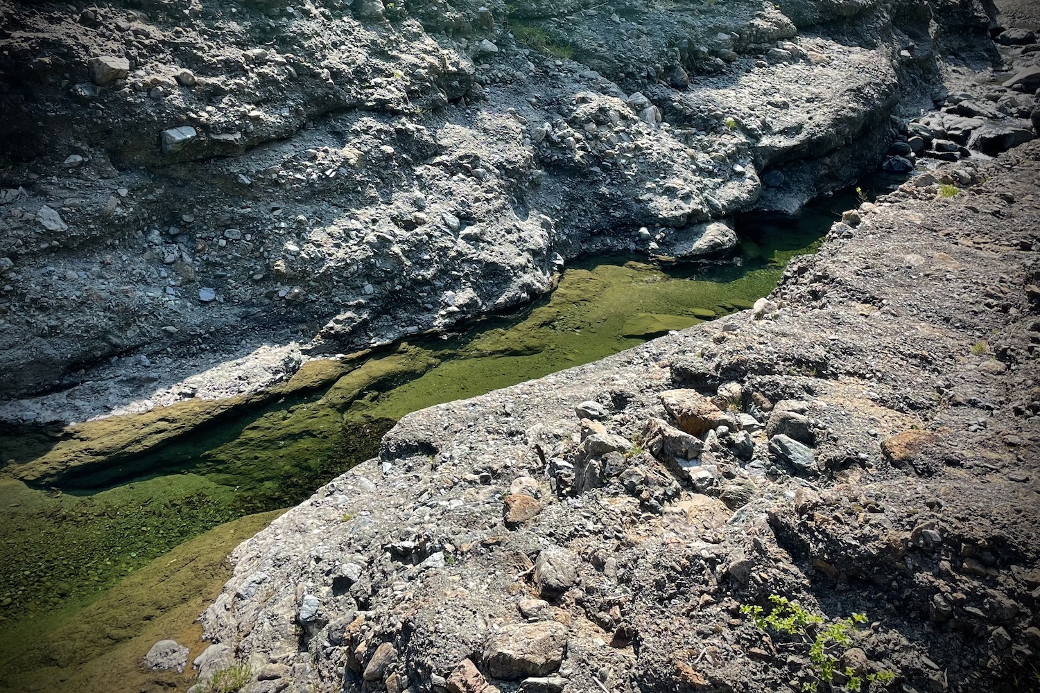 L'acqua cristallina del rio Gargassa mentre attraversa il punto delle 