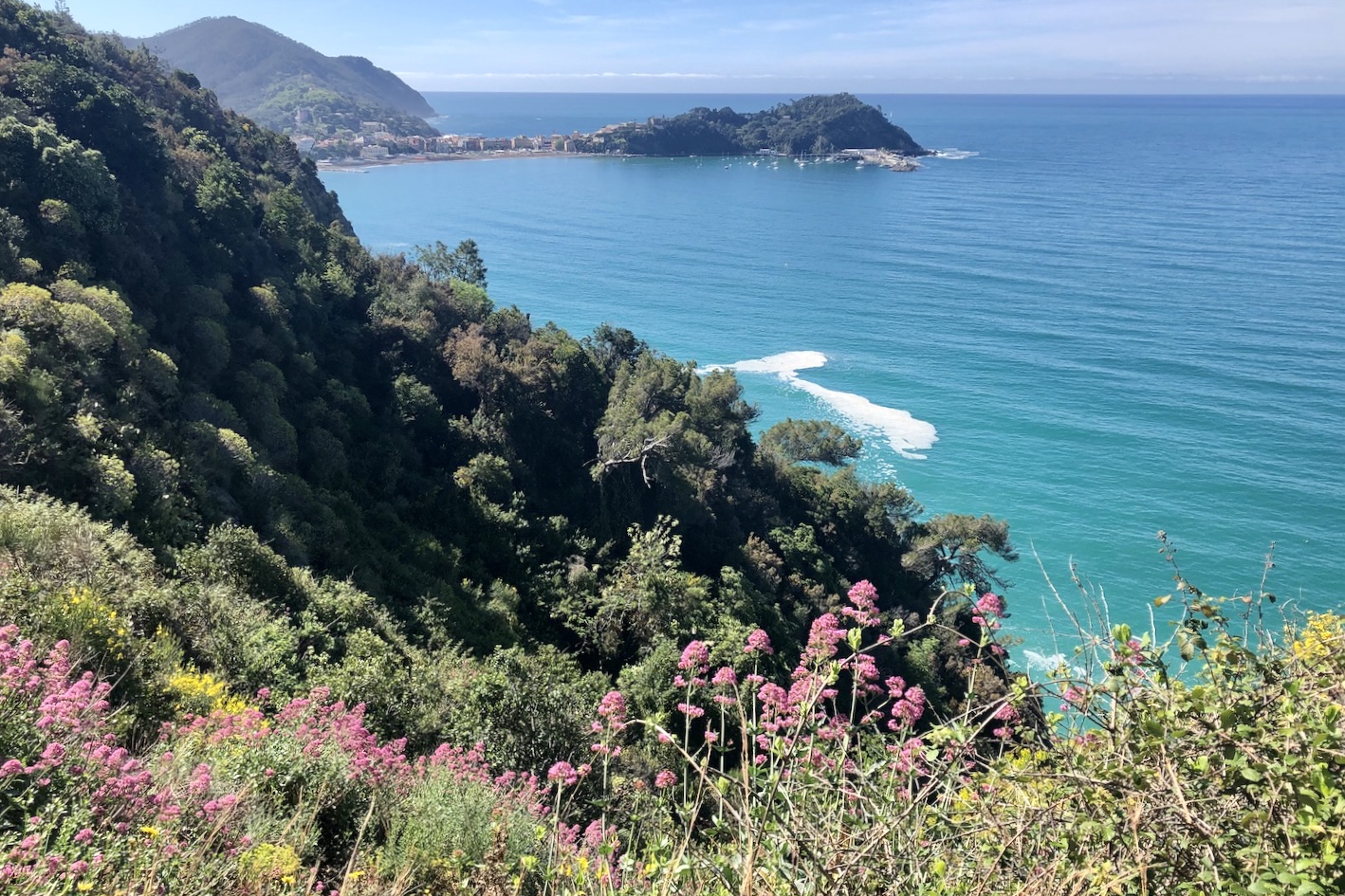 Il colore turchese del mare nel tratto finale del sentiero del Viandante.