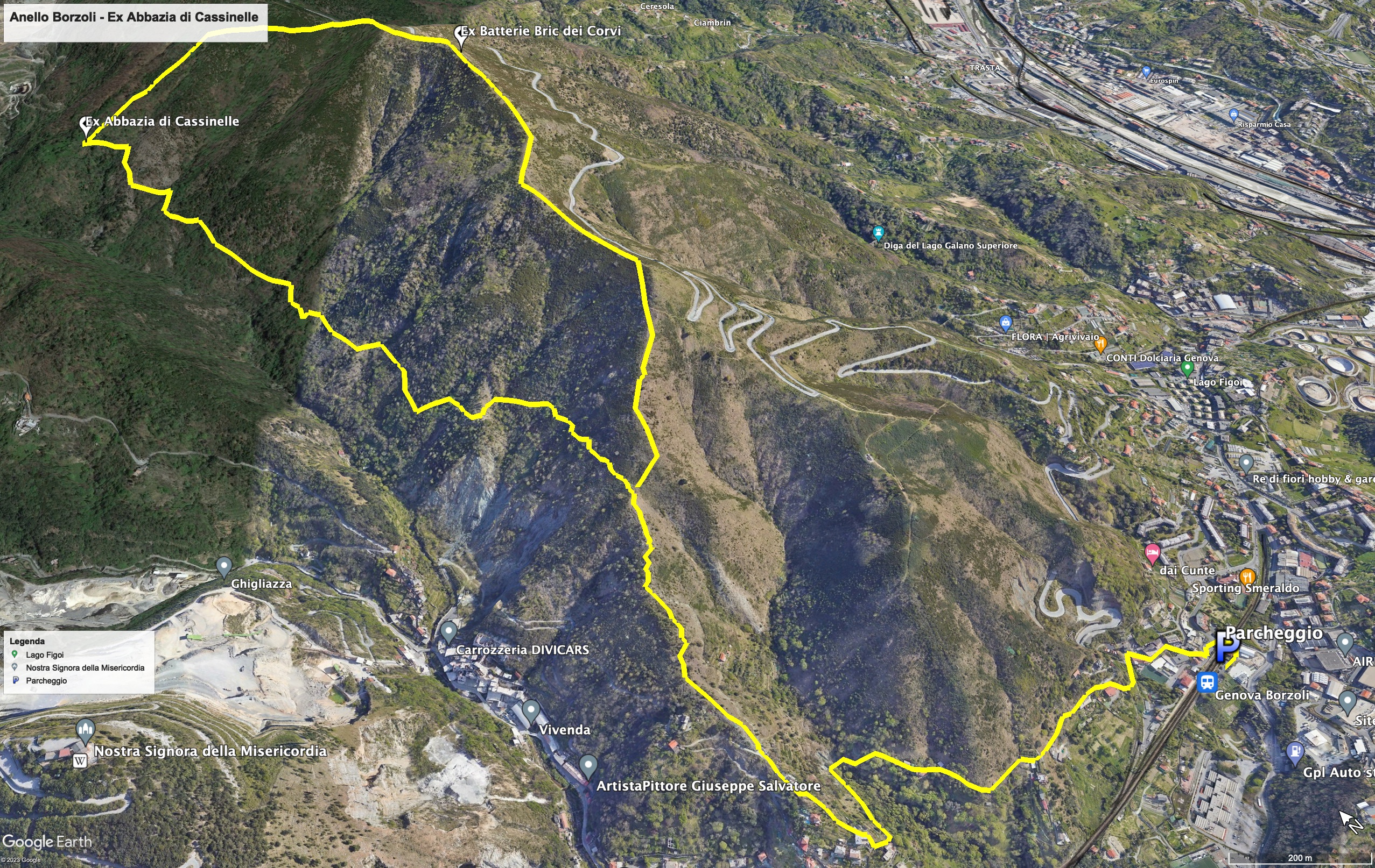 Mappa dell'escursione verso l'ex abbazia di Cassinelle