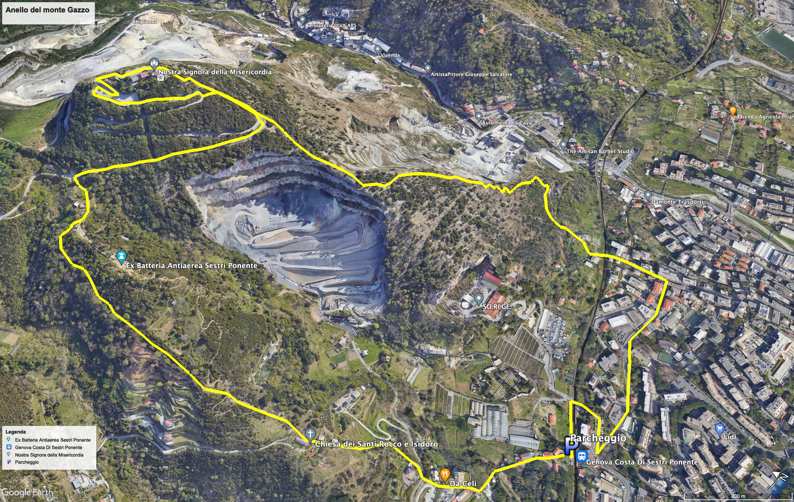 Mappa dell'escursione da Sestri Ponente al monte Gazzo