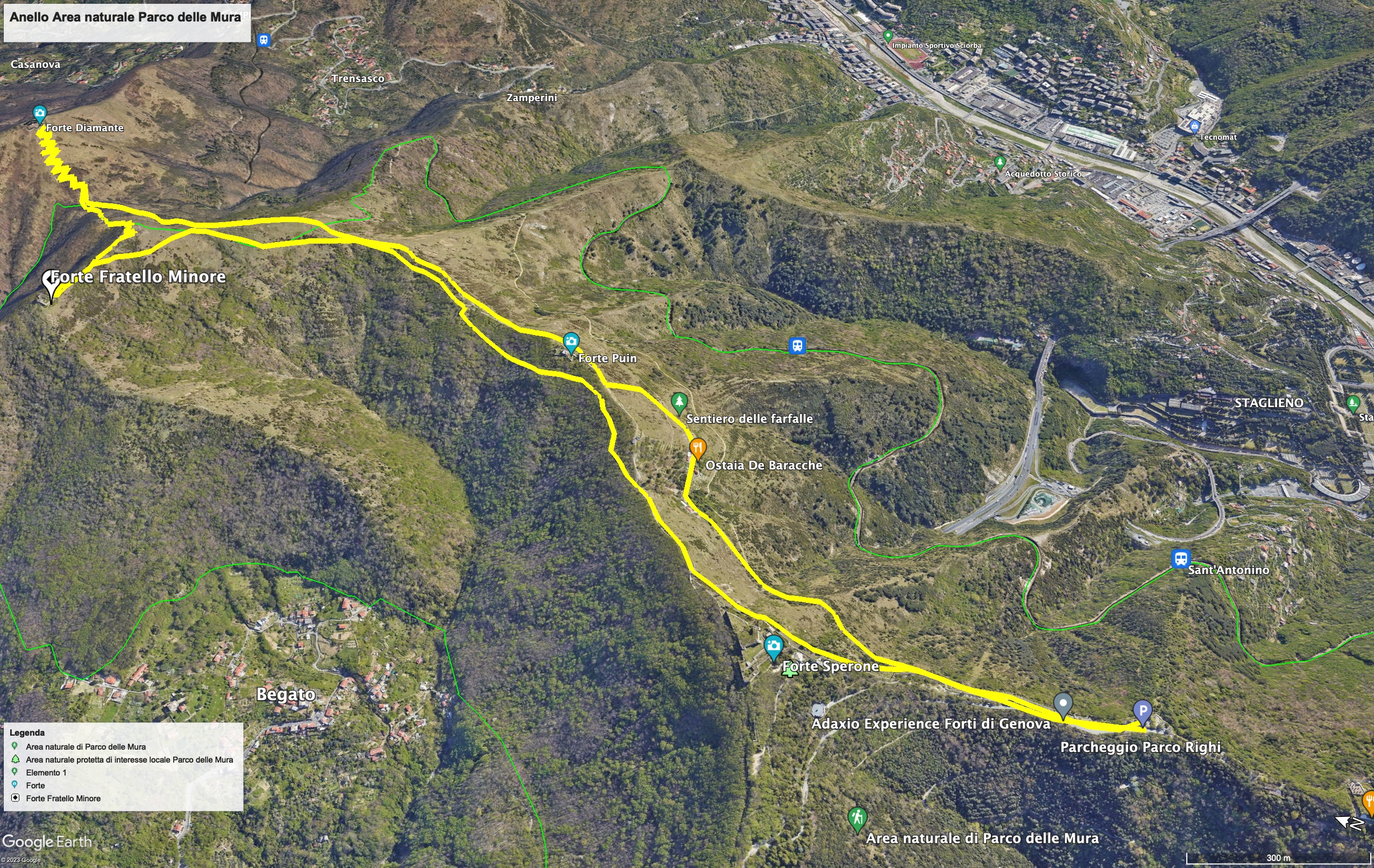 Mappa dell'escursione nel parco delle Mura