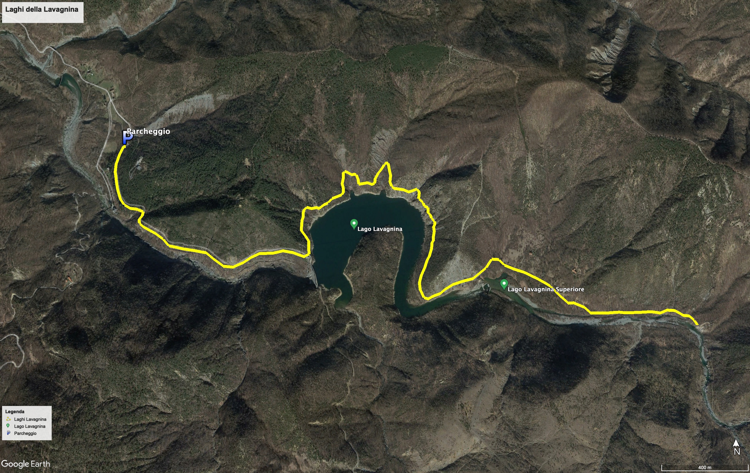 Mappa della gita ai laghi della Lavagnina.