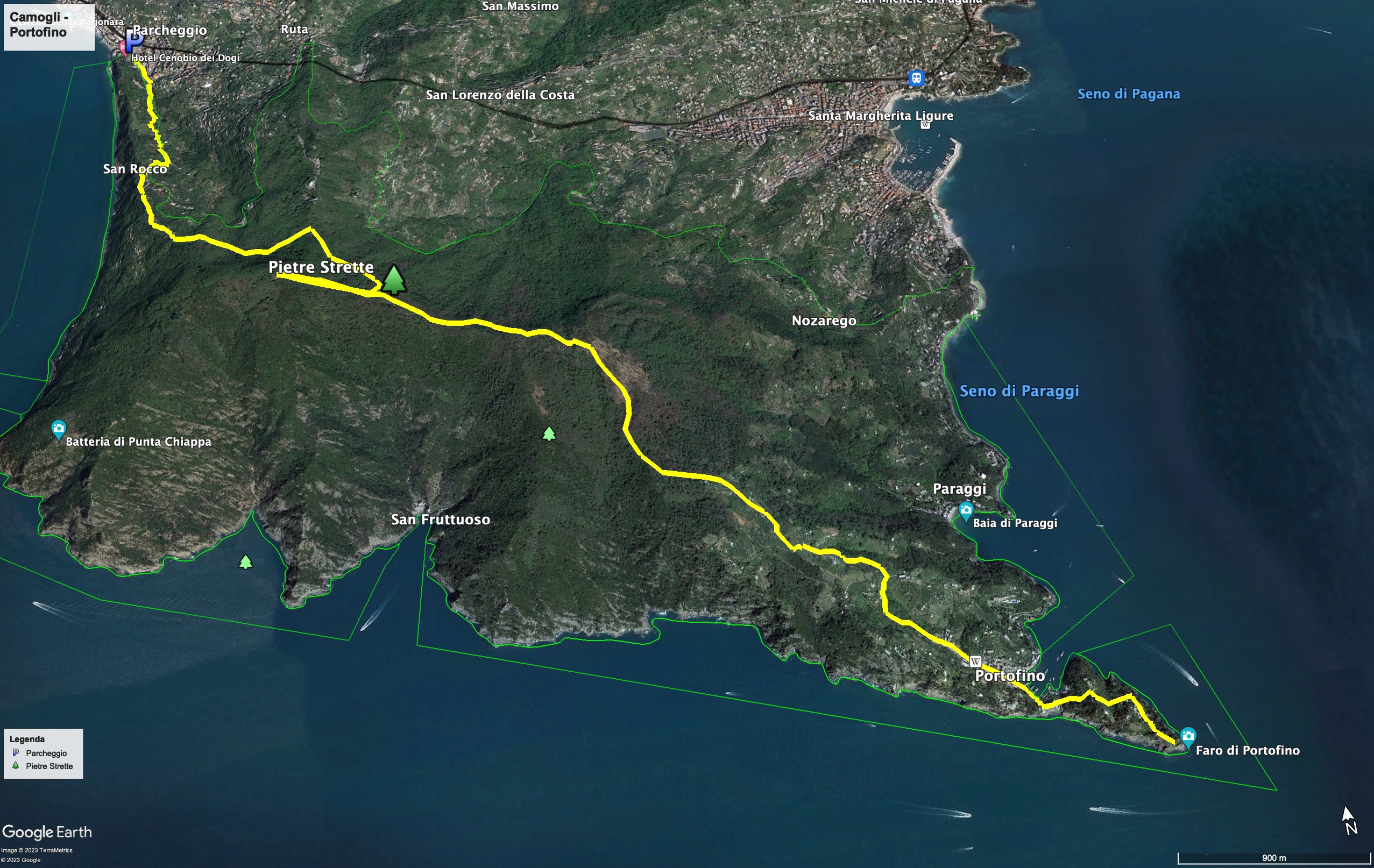 Mappa dell'escursione passando da Pietre Strette