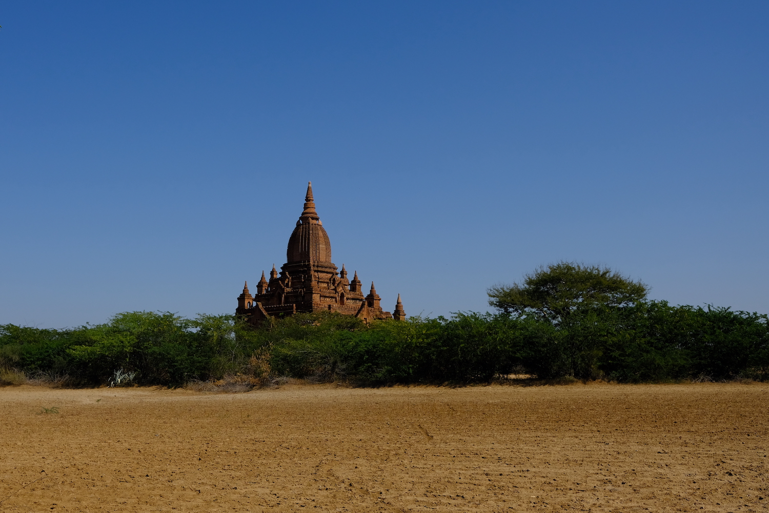 Pagoda isolata nella vasta piana di Bagan.