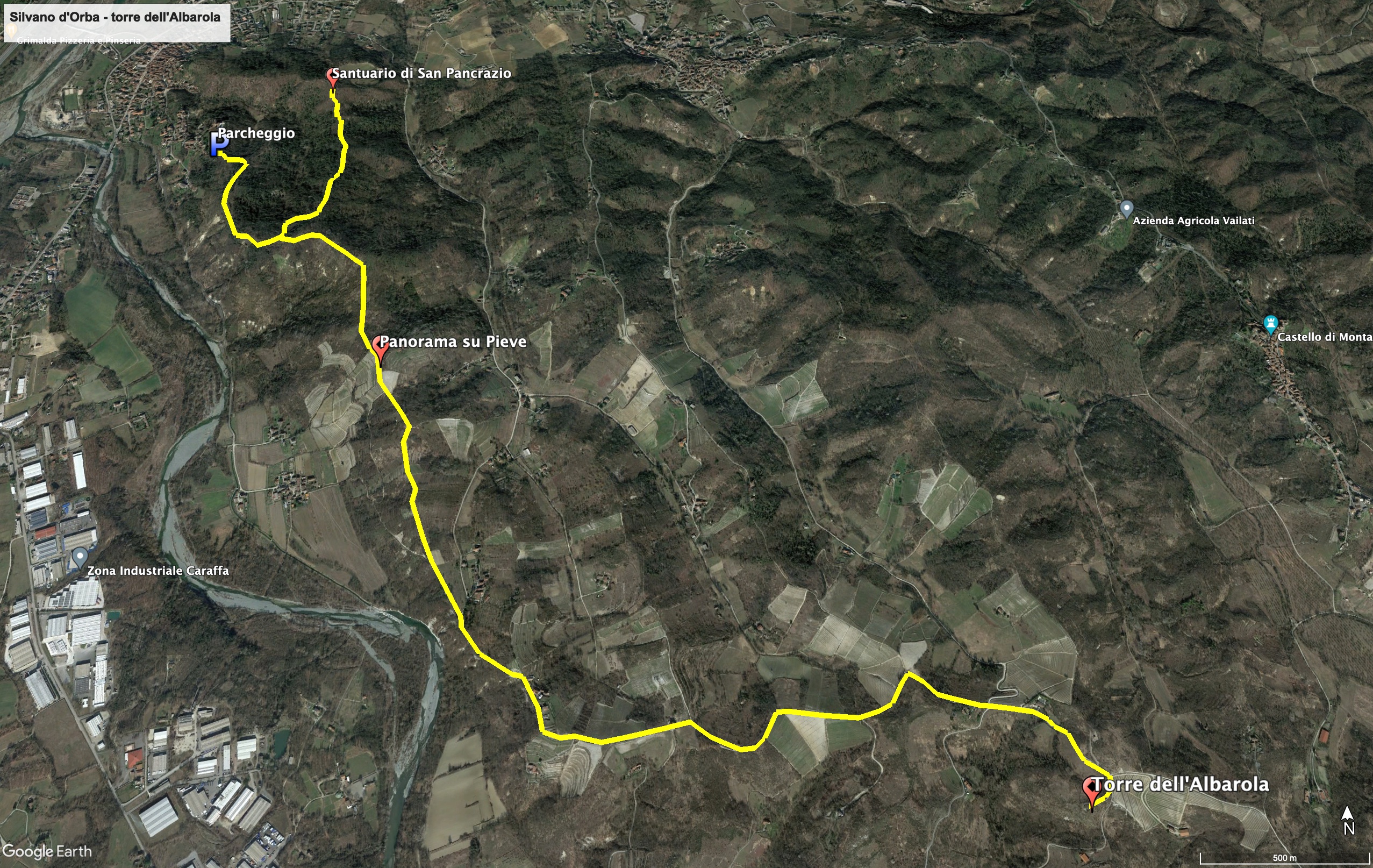 Mappa dell'escursione da Silvano d'Orba alla torre dell'Albarola