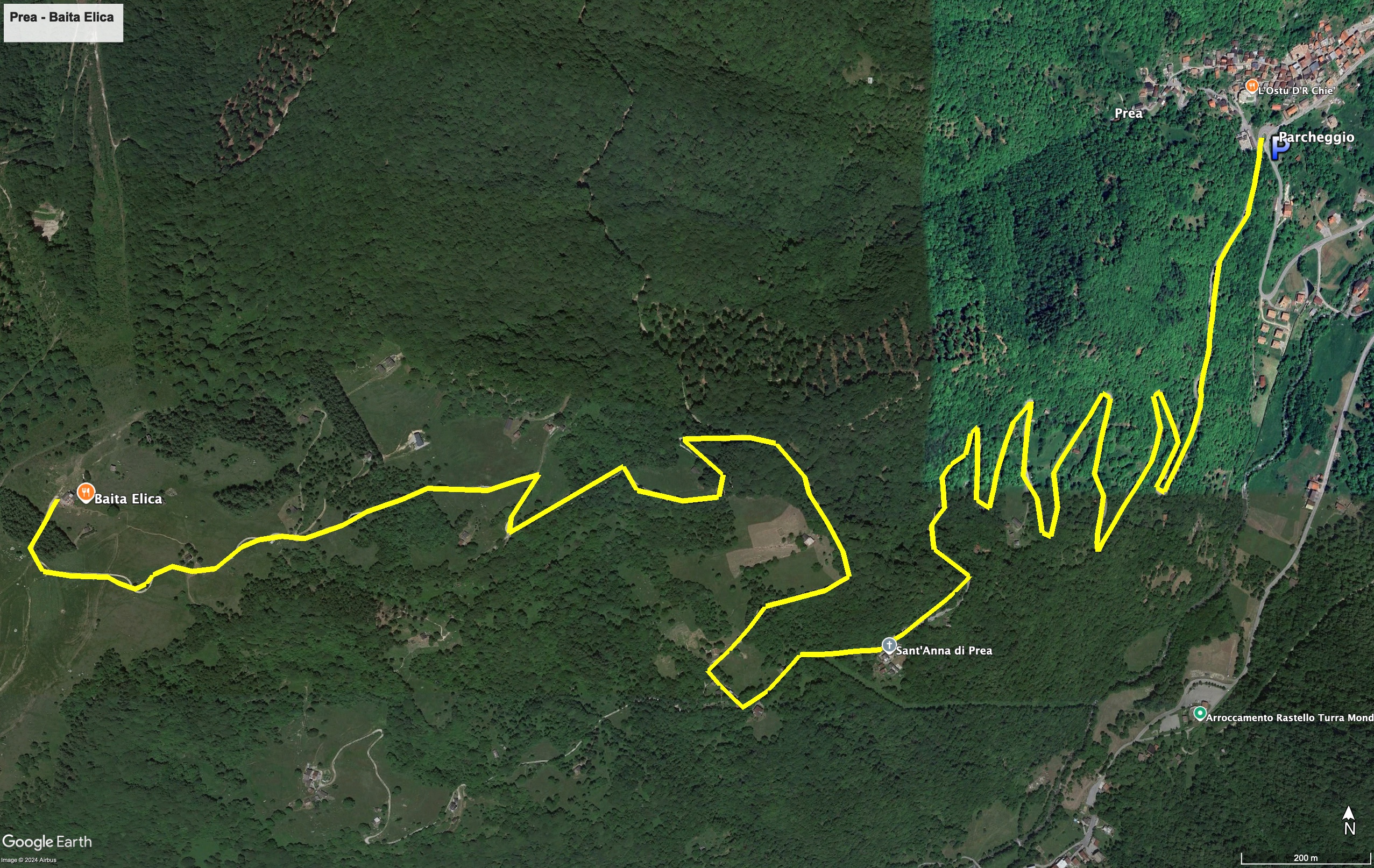 Mappa dell'escursione da Prea alla Baita Elica