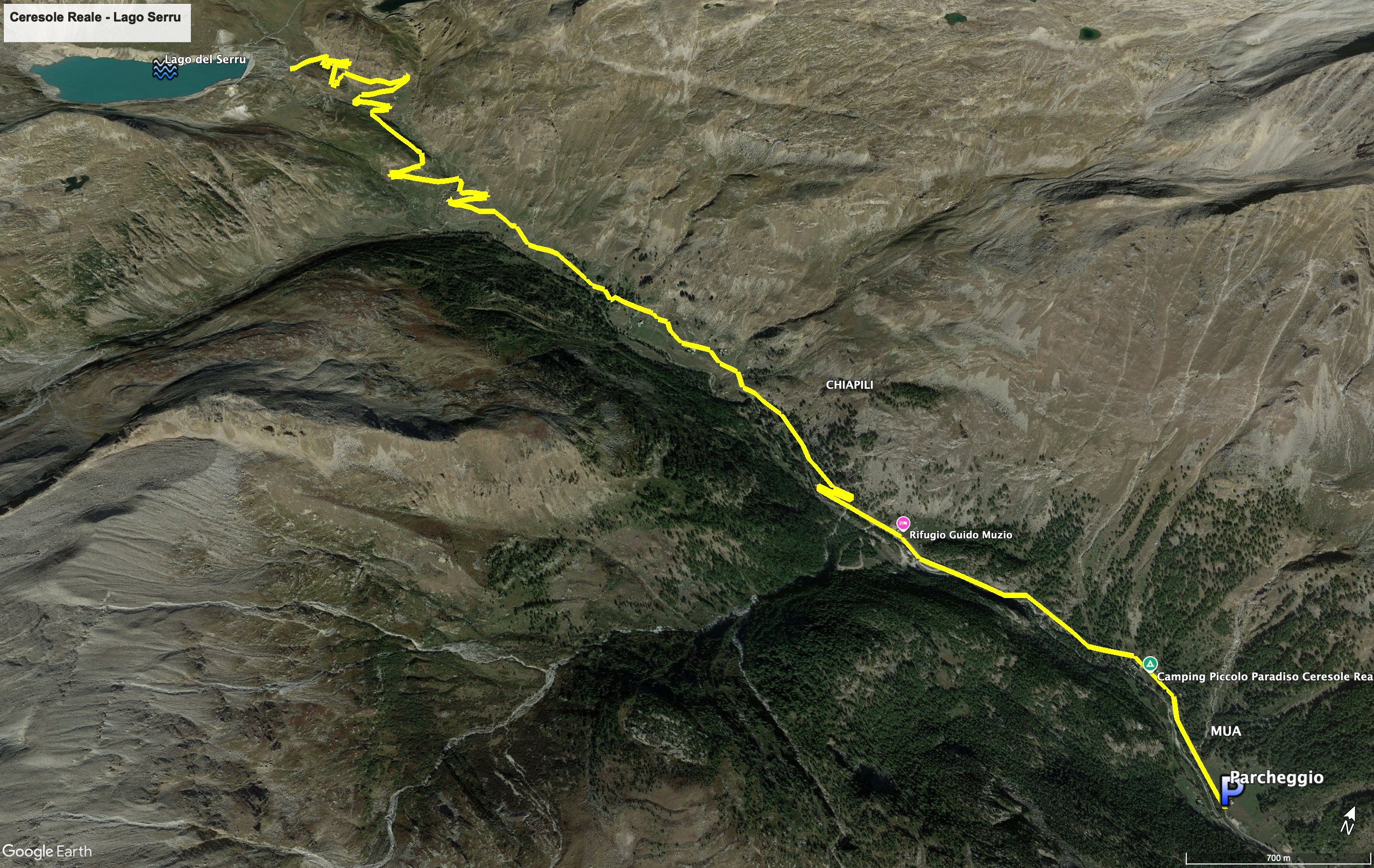 Mappa dell'escursione da Ceresole Reale alla diga del Serrù