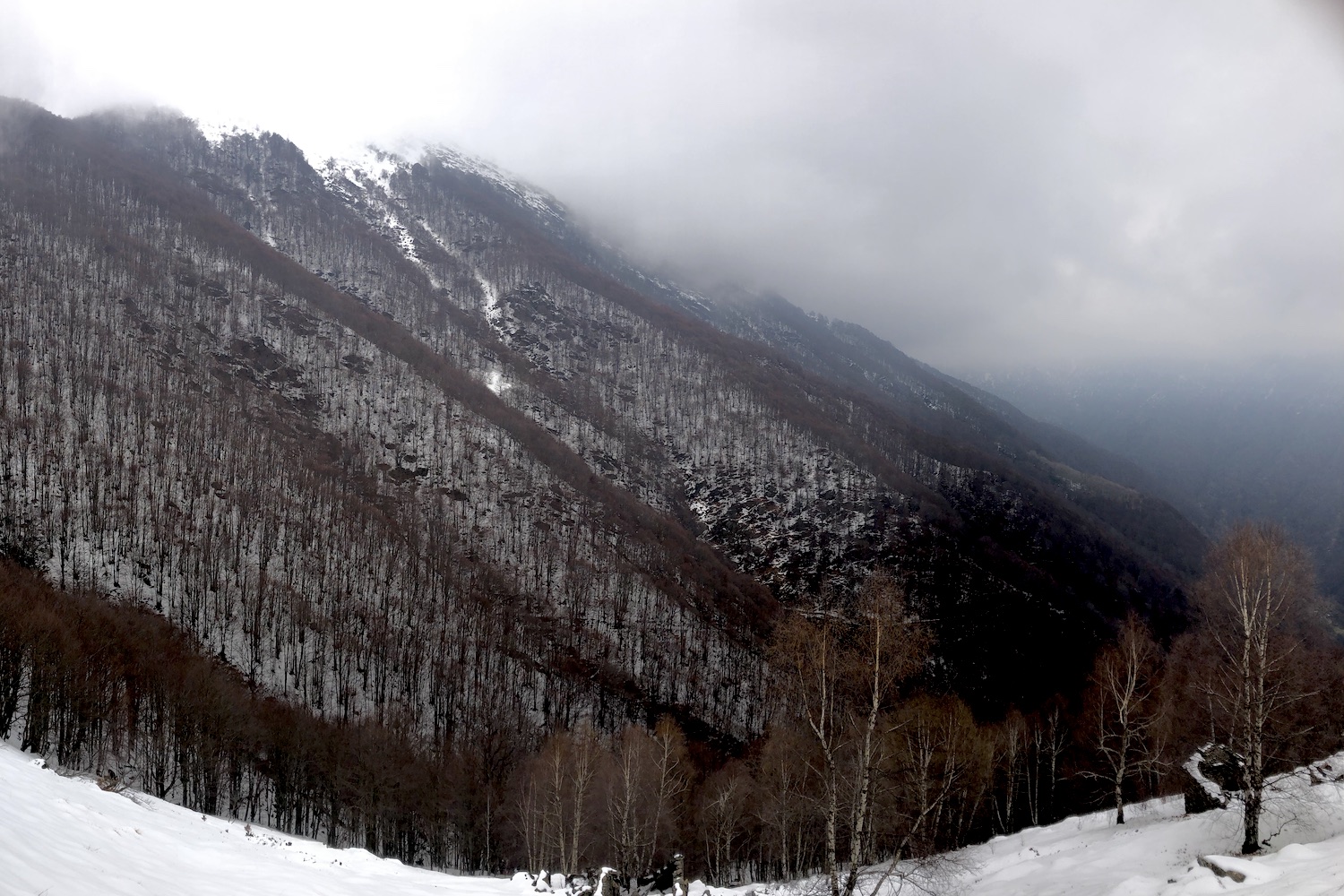 Fotografia in direzione di cima Sasso, scattata in aprile 2019 dopo un'abbondante nevicata.